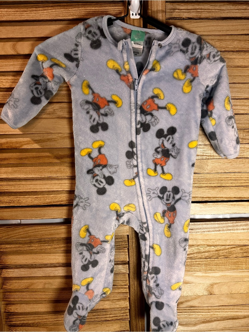 Disney Light Gray Mickey Mouse Fleece Footed One-Piece